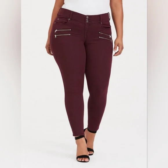 Torrid sz 24T jeggings skinny super stretch high rise jeans womens burgundy - Picture 1 of 6